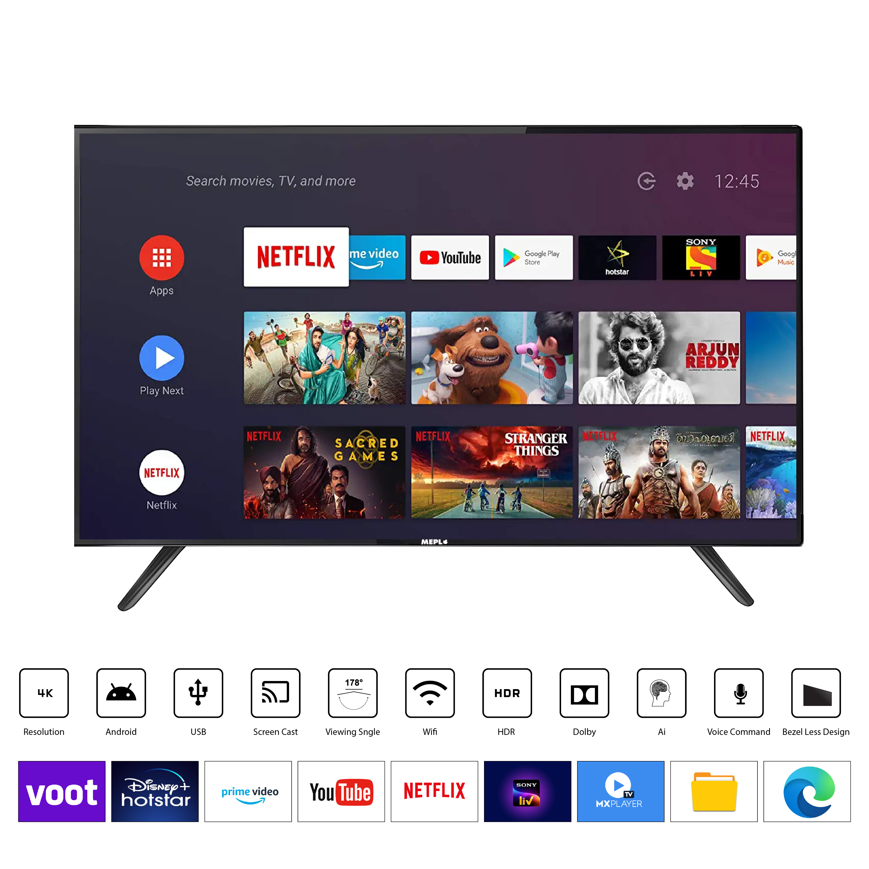 MEPL 4K UHD Smart LED TV With Ai 55inch