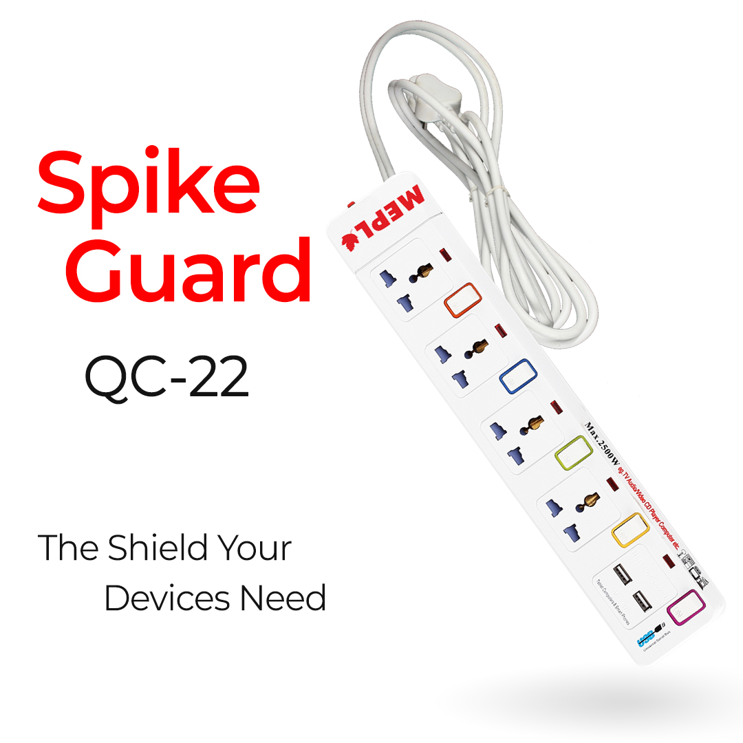 MEPL 4 Socket Spike Guard with 2 USB QC-22